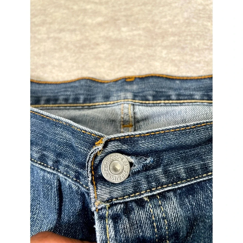Levis 501 Original Fit‎ Jeans Mens 36x34 Blue Whisker Denim Cotton Logo Mid Rise
